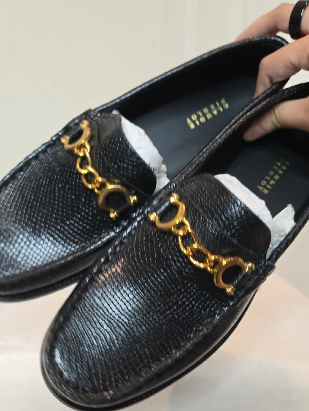 Claudie Pierlot Black Leather Gold Chain Loafers Sz 39